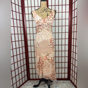 Y2K Vintage Ruby Rox Fairycore Patchwork Floral Asymmetrical Hem Bodycon Dress